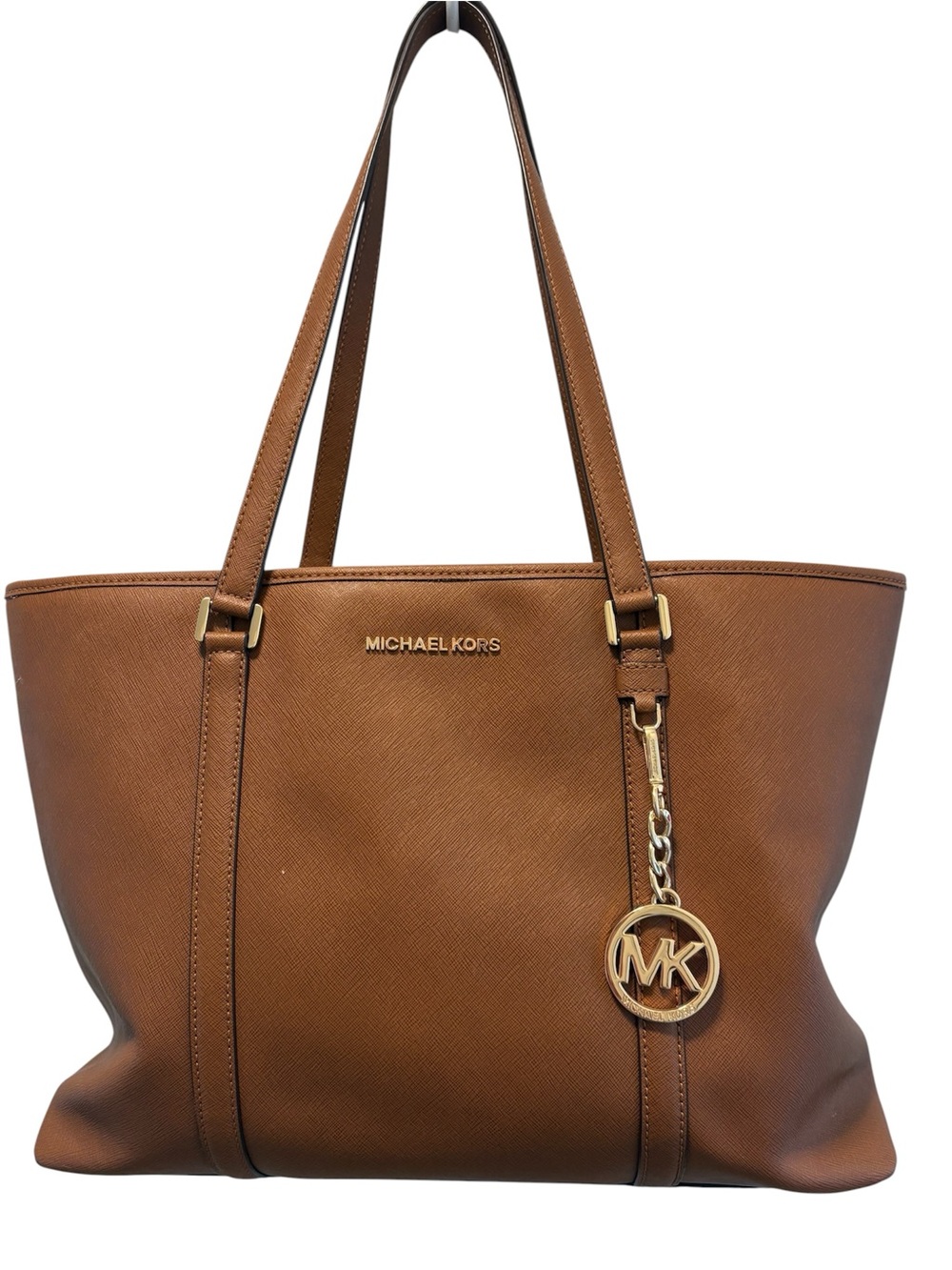 Michael Kors Cognac Saffiano Leather Tote with MK Charm